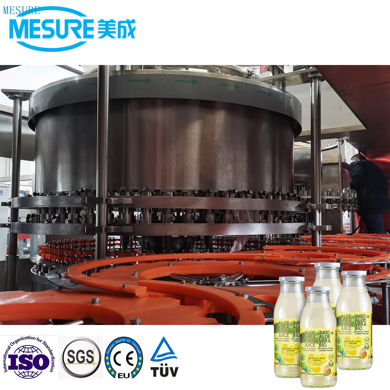 آلة ملء عصير الزجاج 12000BPH في الساعة مع غطاء ROPP